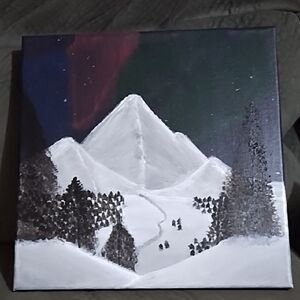 Black and White Winter Mountain Painting